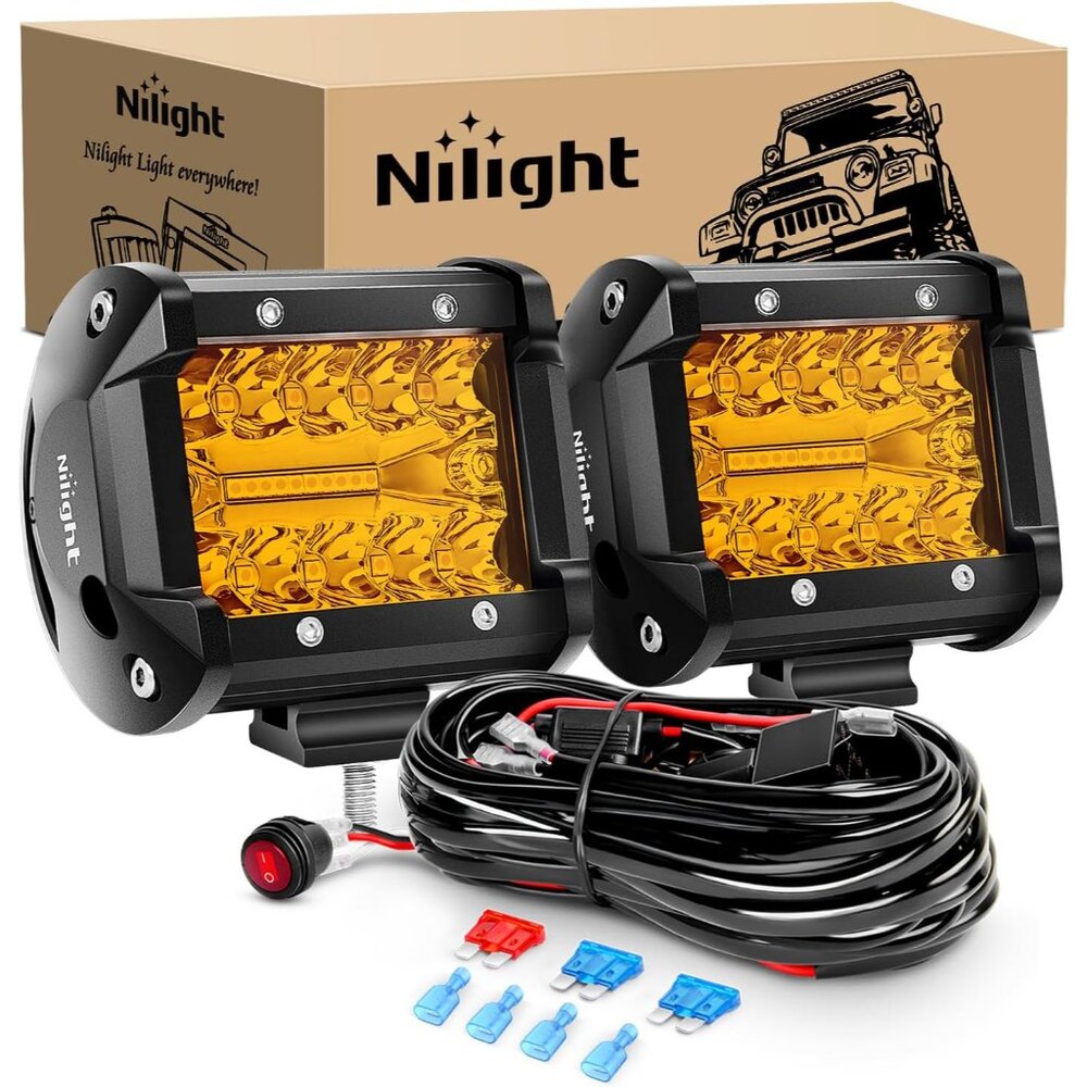 2PC 4Inch Amber Led Pods Triple Row 60W Flood Spot Combo Driving Fog Lights with